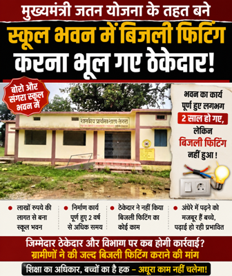 मुख्यमंत्री जतन योजना के तहत बने स्कूल भवन में बिजली फिटिंग का इंतजार, दो साल बाद भी अधूरा बिजली का काम