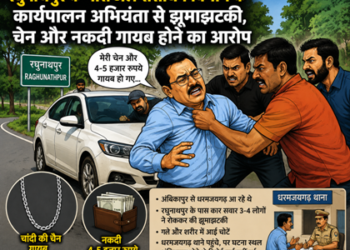 रघुनाथपुर के पास जल संसाधन विभाग के कार्यपालन अभियंता से झूमाझटकी, चेन और नकदी गायब होने का आरोप