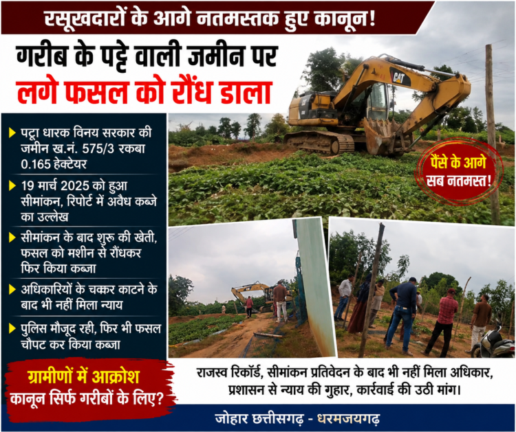 गरीब के पट्टे की जमीन पर फसल रौंधकर कब्जे का आरोप, रसूखदारों के आगे कानून बेबस?