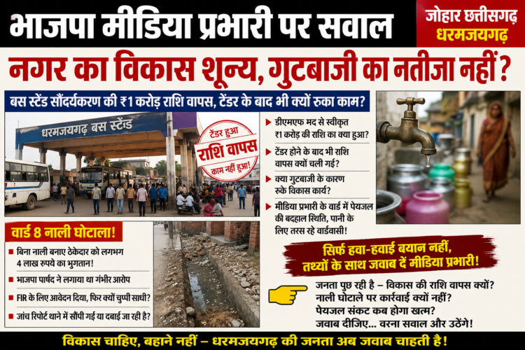 भाजपा मीडिया प्रभारी के बयान पर सवाल: नगर विकास ठप, गुटबाजी और कथित अनियमितताओं पर जवाब की मांग, सिर्फ हवा – हवाई में बयान नहीं, तथ्यों के साथ जवाब दे मीडिया प्रभारी!
