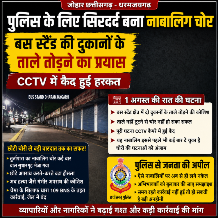 पुलिस के लिए सिरदर्द बना नाबालिग चोर, बस स्टैंड की दुकानों के ताले तोड़ने का प्रयास, CCTV में कैद हुई हरकत