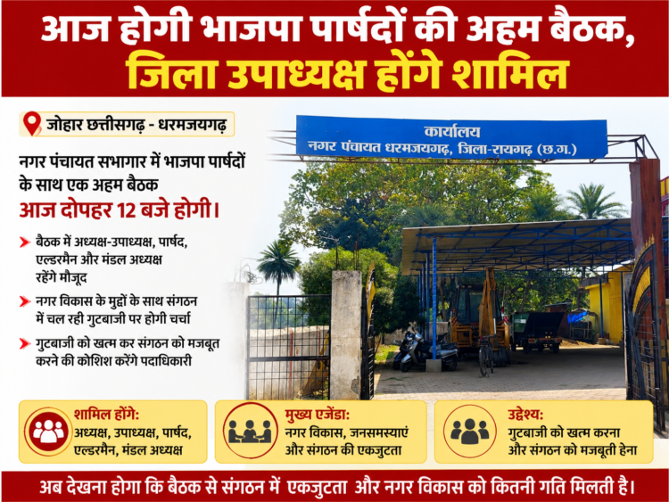 आज होगी भाजपा पार्षदों की अहम बैठक, जिला उपाध्यक्ष होंगे शामिल