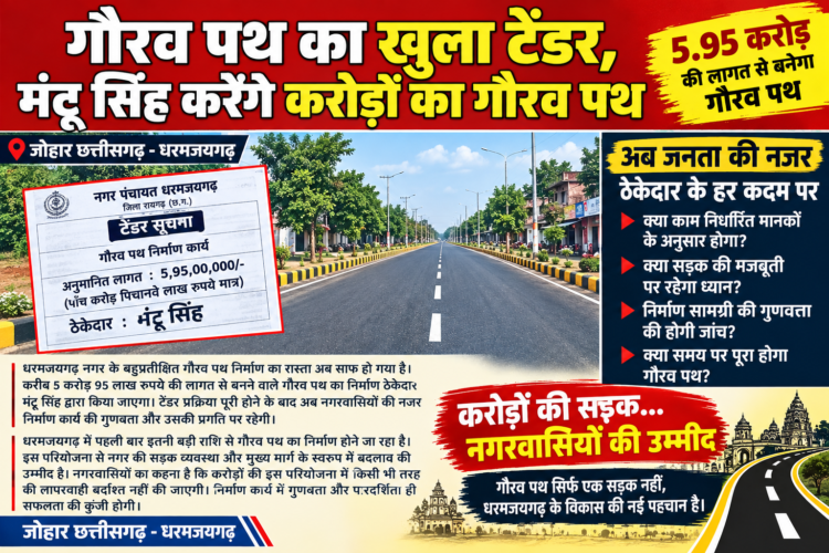 5.95 करोड़ का गौरव पथ: टेंडर खुला, अब जनता की नजर ठेकेदार के हर कदम पर